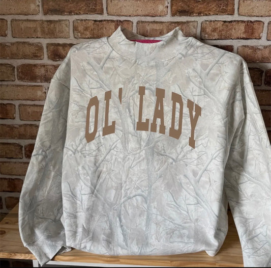 Camo Ol’ Lady Mock Neck Crew