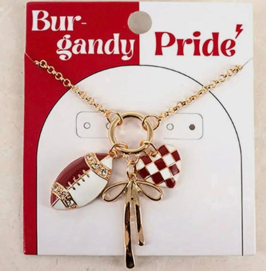 Burgundy Football Cluster Charm Necklace