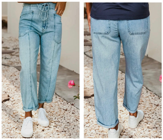 Drawstring Barrel Jeans