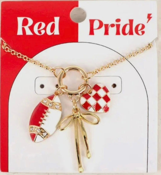 Red Football Cluster Charm Necklace