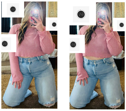 Pink Ruffle Trim Crop