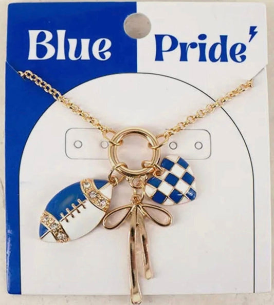 Blue Football Cluster Charm Necklace
