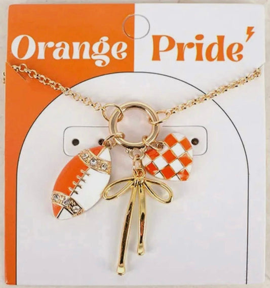 Orange Football Cluster Charm Necklace